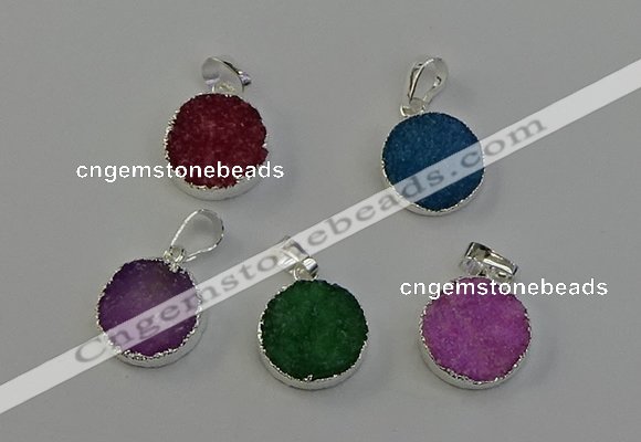 NGP6516 15mm - 16mm coin druzy agate pendants wholesale