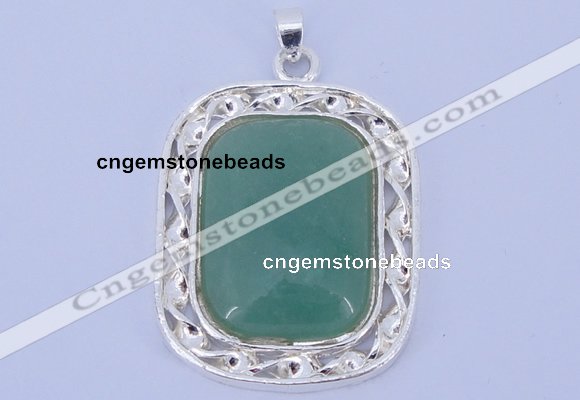 NGP652 5pcs 38*40mm rectangle brass with green aventurine pendants