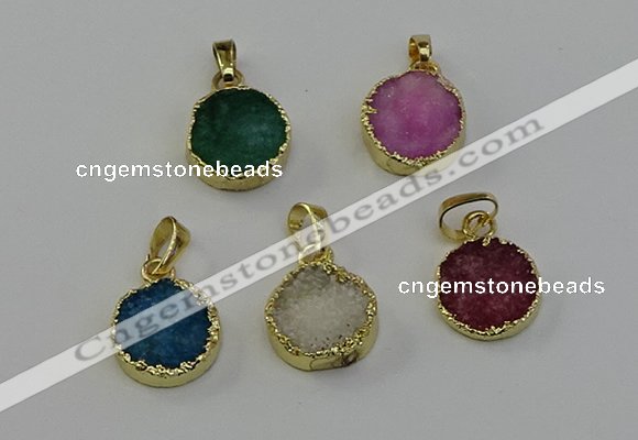 NGP6526 15mm - 16mm coin druzy agate pendants wholesale