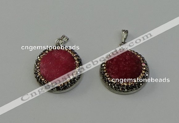 NGP6542 20mm - 22mm coin druzy agate gemstone pendants wholesale