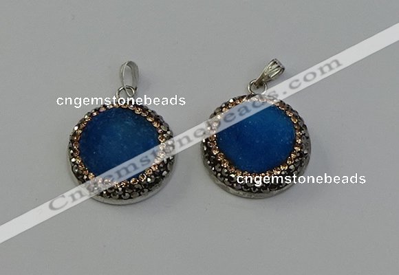 NGP6543 20mm - 22mm coin druzy agate gemstone pendants wholesale