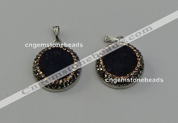 NGP6545 20mm - 22mm coin druzy agate gemstone pendants wholesale