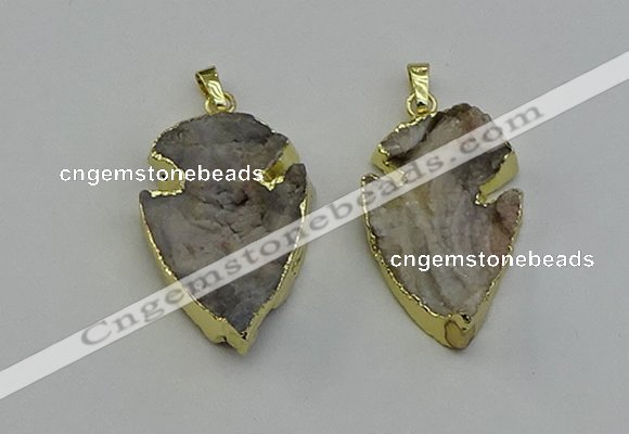 NGP6552 25*35mm - 26*40mm arrowhead druzy agate pendants