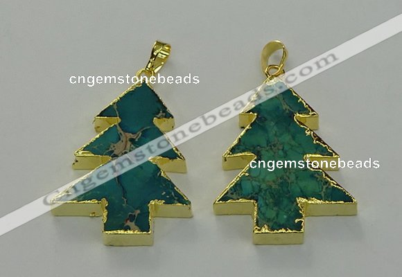 NGP6578 30*40mm - 32*40mm Christmas tree sea sediment jasper pendants