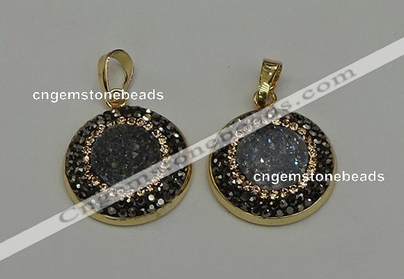 NGP6584 22mm - 22mm coin plated druzy agate gemstone pendants