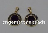 NGP6585 22mm - 22mm coin plated druzy agate gemstone pendants