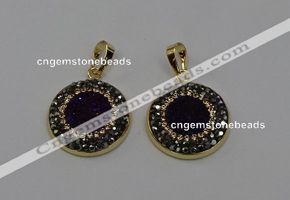 NGP6585 22mm - 22mm coin plated druzy agate gemstone pendants