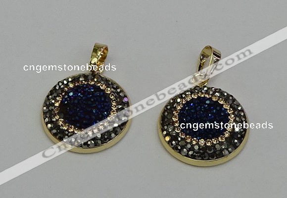 NGP6586 22mm - 22mm coin plated druzy agate gemstone pendants