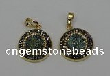 NGP6587 22mm - 22mm coin plated druzy agate gemstone pendants