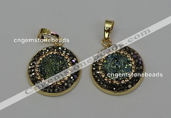 NGP6587 22mm - 22mm coin plated druzy agate gemstone pendants