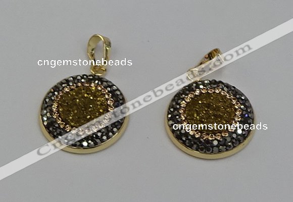 NGP6588 22mm - 22mm coin plated druzy agate gemstone pendants