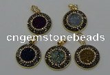 NGP6590 22mm - 22mm coin plated druzy agate gemstone pendants