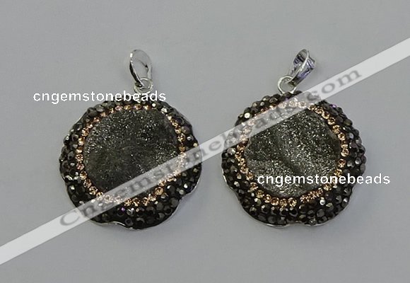 NGP6593 28mm - 30mm flower plated druzy agate gemstone pendants