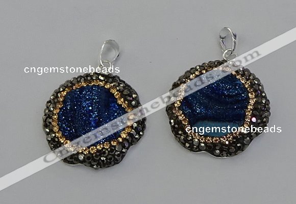 NGP6595 28mm - 30mm flower plated druzy agate gemstone pendants