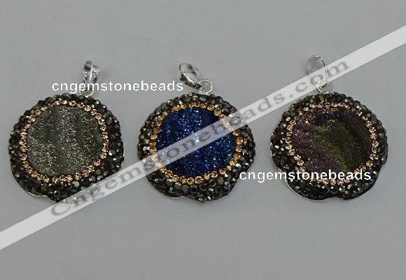 NGP6598 28mm - 30mm flower plated druzy agate gemstone pendants