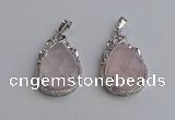 NGP6607 22*30mm faceted teardrop rose quartz gemstone pendants