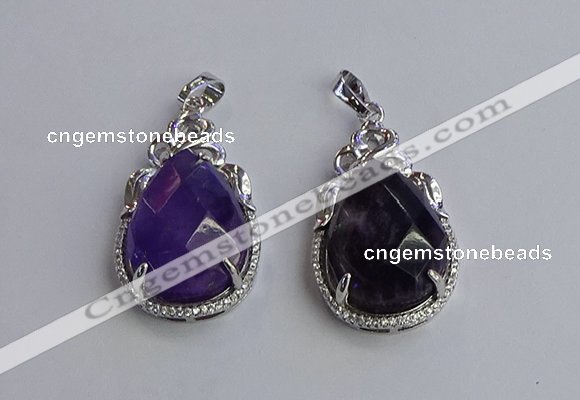 NGP6609 22*30mm faceted teardrop amethyst gemstone pendants