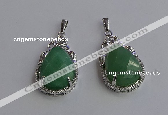 NGP6616 22*30mm faceted teardrop green aventurine gemstone pendants