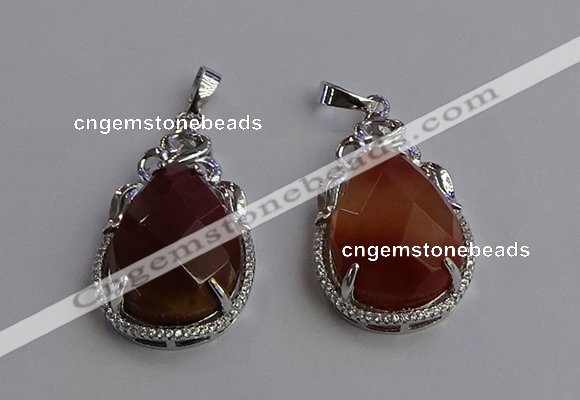 NGP6619 22*30mm faceted teardrop red rabbit hair gemstone pendants