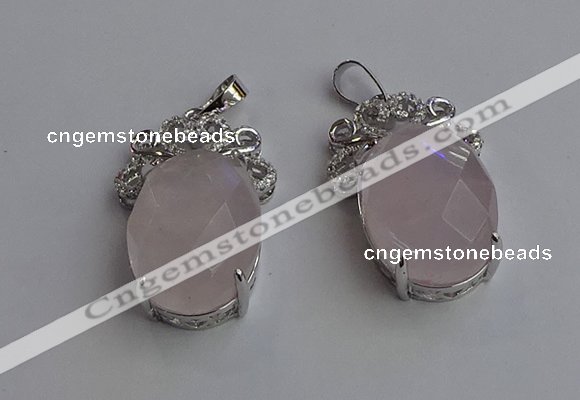 NGP6629 18*25mm faceted oval rose quartz gemstone pendants