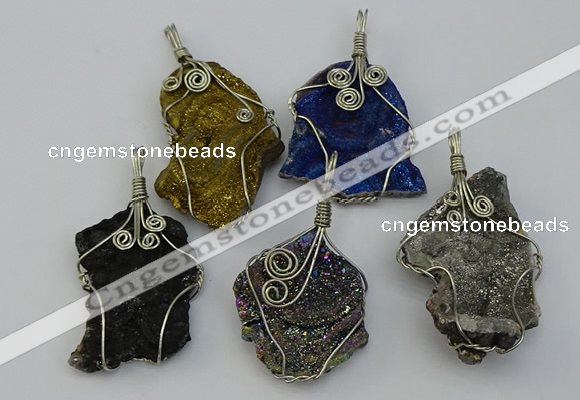 NGP6725 30*40mm - 40*55mm freeform plated druzy agate pendants