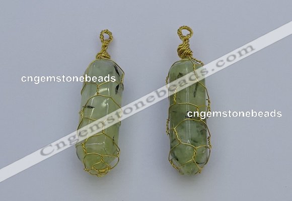 NGP6741 13*40mm sticks green rutilated quartz gemstone pendants