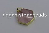 NGP6801 24*25mm hexagon rose quartz gemstone pendants wholesale