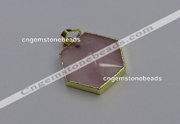 NGP6801 24*25mm hexagon rose quartz gemstone pendants wholesale