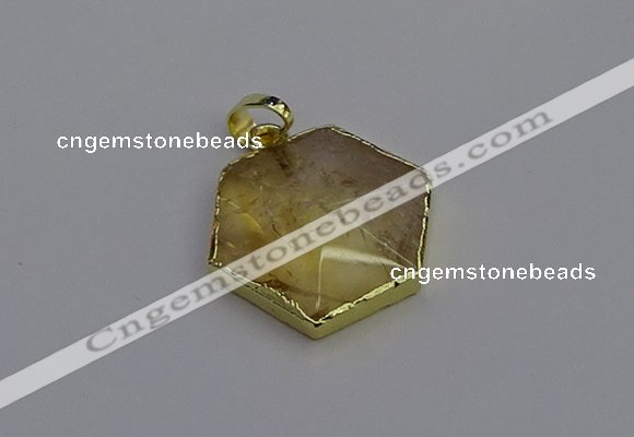 NGP6803 24*25mm hexagon citrine gemstone pendants wholesale