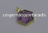 NGP6805 24*25mm hexagon light amethyst gemstone pendants wholesale