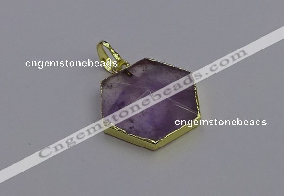 NGP6805 24*25mm hexagon light amethyst gemstone pendants wholesale