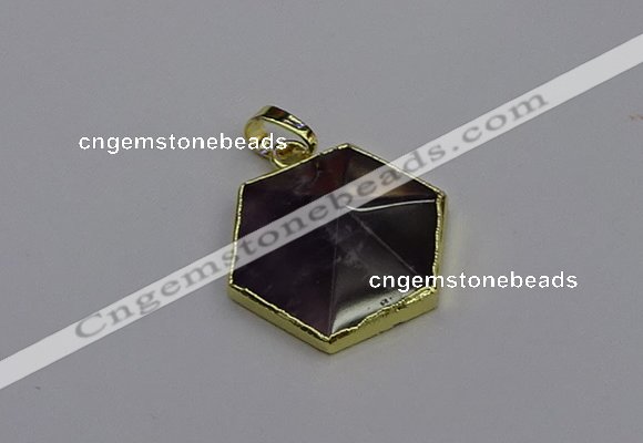 NGP6806 24*25mm hexagon amethyst gemstone pendants wholesale