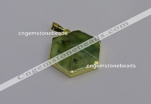 NGP6810 24*25mm hexagon green qutilated quartz pendants wholesale