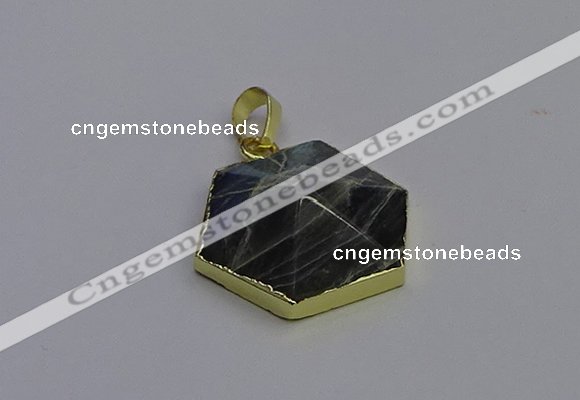 NGP6816 24*25mm hexagon labradorite gemstone pendants wholesale