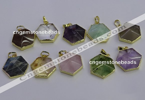 NGP6819 24*25mm hexagon mixed gemstone pendants wholesale