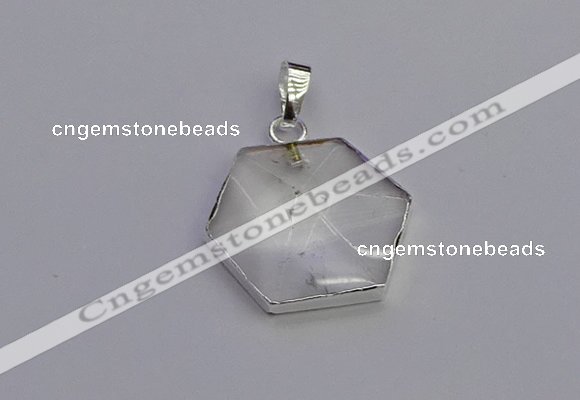 NGP6820 24*25mm hexagon white crystal gemstone pendants wholesale