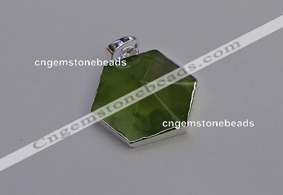 NGP6830 24*25mm hexagon green qutilated quartz pendants wholesale