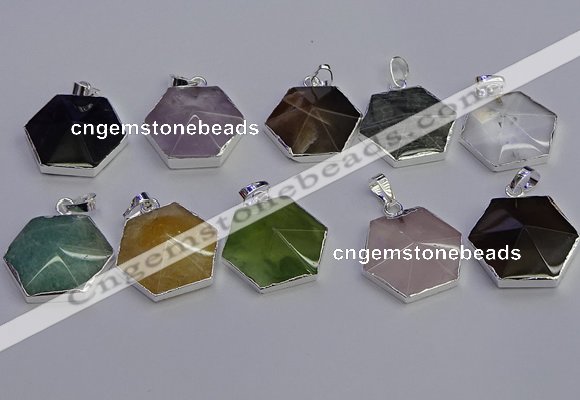 NGP6839 24*25mm hexagon mixed gemstone pendants wholesale