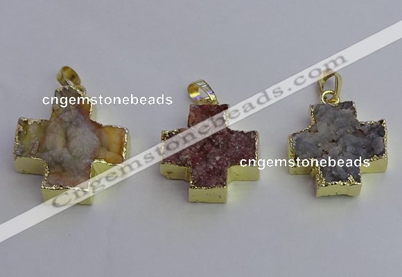 NGP6841 22*22mm - 24*24mm cross druzy agate pendants wholesale