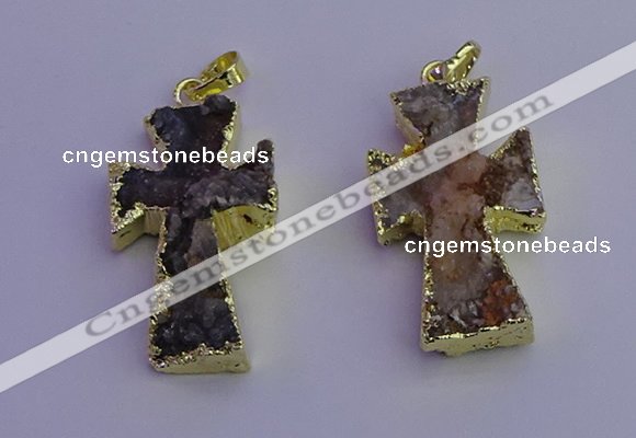 NGP6852 15*30mm - 18*35mm cross druzy agate pendants
