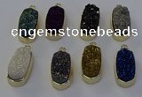 NGP6915 10*22mm - 12*25mm freeform plated druzy quartz pendants