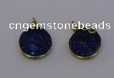 NGP6939 15mm - 16mm flat round plated druzy quartz pendants