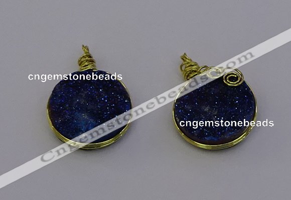 NGP6939 15mm - 16mm flat round plated druzy quartz pendants