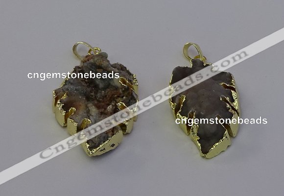 NGP6945 22*35mm - 30*45mm leaf druzy agate pendants wholesale