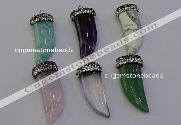 NGP6988 12*40mm - 15*45mm horn mixed gemstone pendants