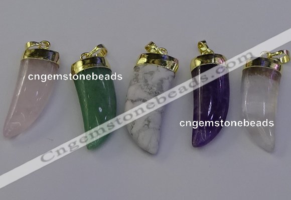 NGP7008 12*40mm - 15*45mm horn mixed gemstone pendants