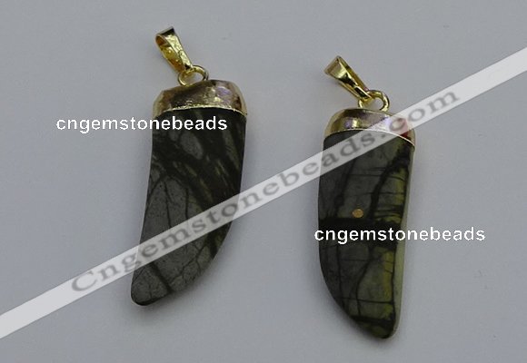 NGP7040 12*35mm - 14*40mm horn black water jasper pendants