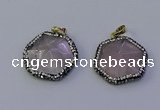 NGP7111 30*30mm hexagon rose quartz pendants wholesale