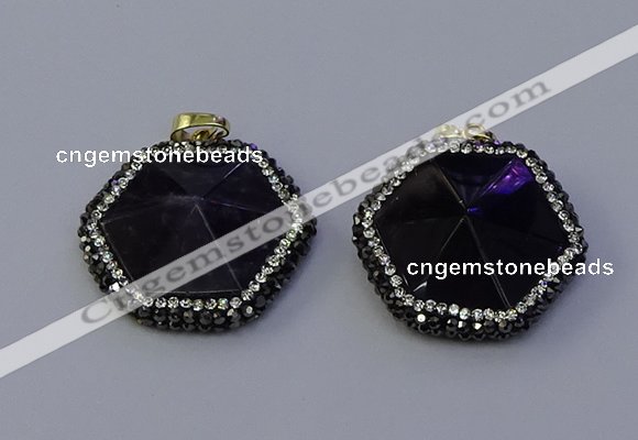 NGP7116 30*30mm hexagon amethyst gemstone pendants wholesale