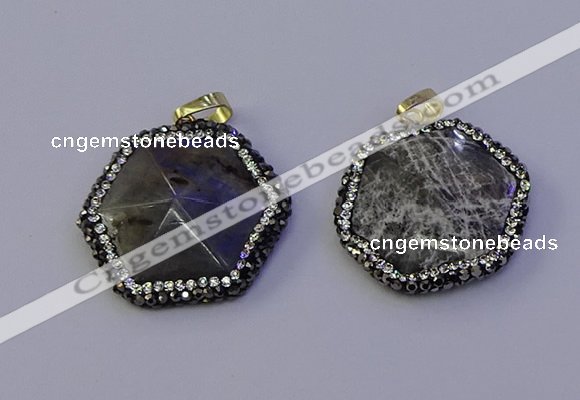 NGP7124 30*30mm hexagon labradorite gemstone pendants wholesale